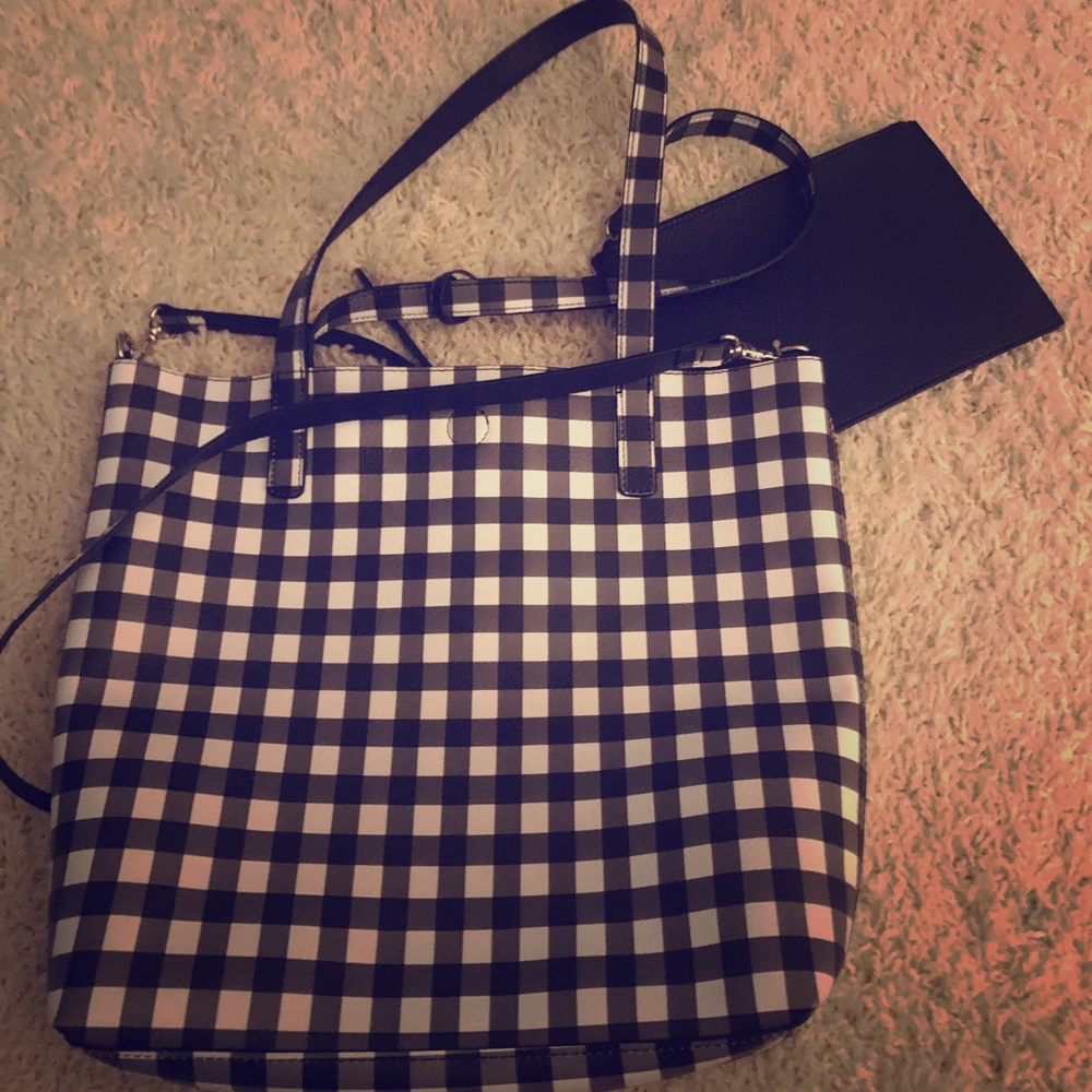 Black and white checkered tote bag